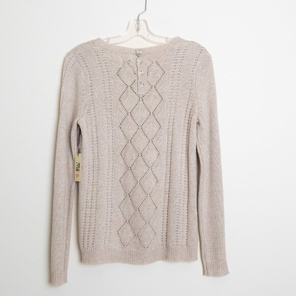 Max Studio Sweater Merino Wool Blend Beige Diamond Knit Pullover Medium - Picture 3 of 12